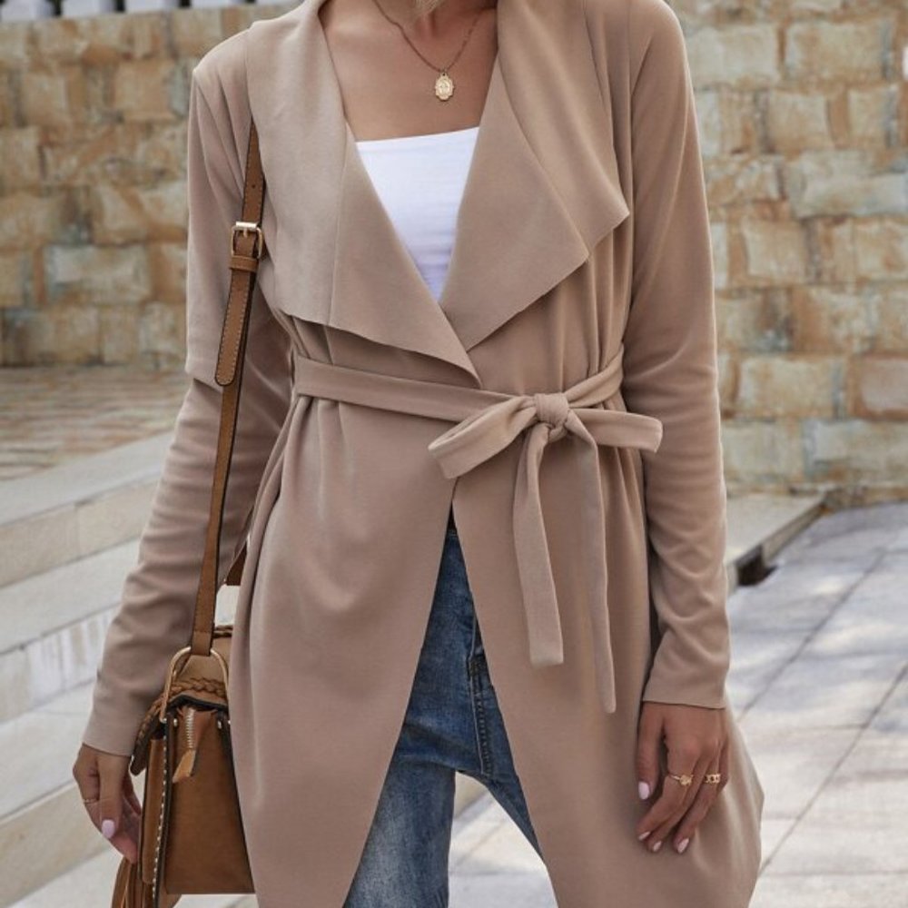 CHIC DOLLZ Suede Waterfall Collar Belted C… - Picture 6 of 6